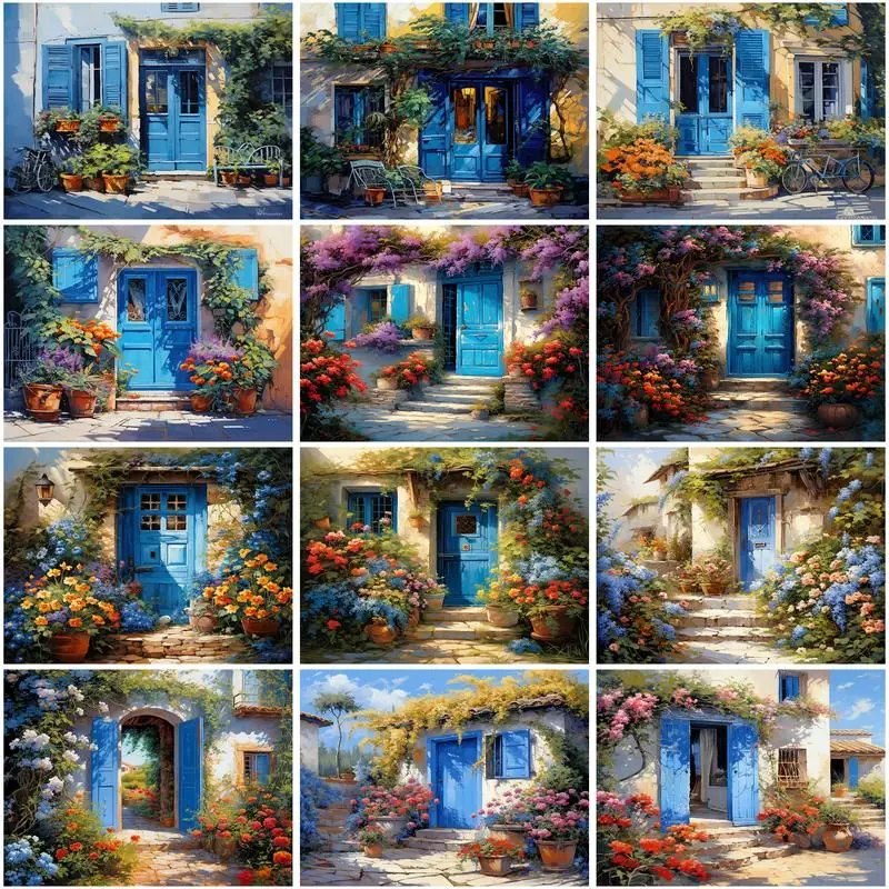 CHENISTORYPaintingByNumbersDoorLandscapeDIYFramePaintBy
