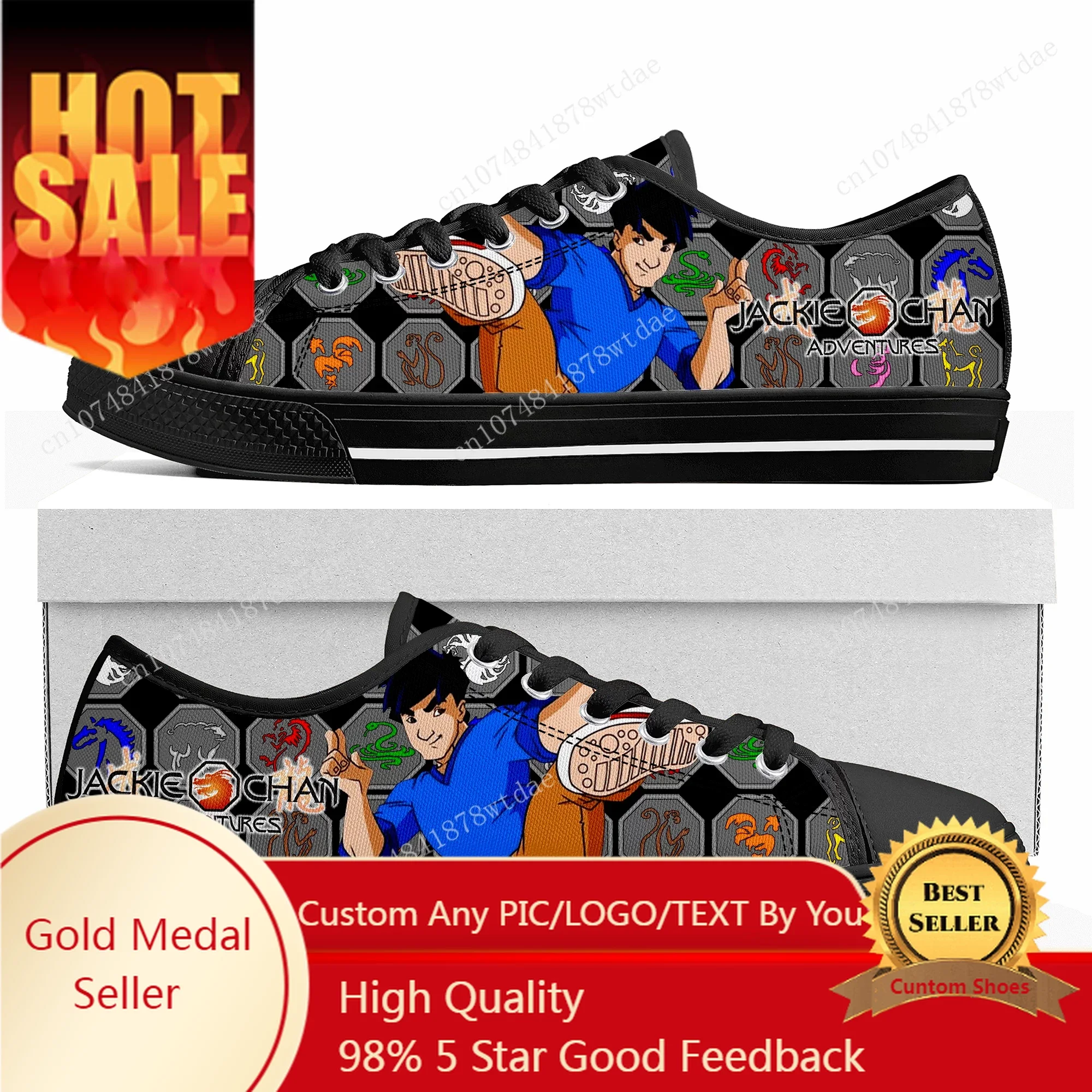 

Jackie Chan Adventures Low Top Sneakers Womens Mens Teenager High Quality Canvas Sneaker Casual Anime Cartoon Customize Shoes