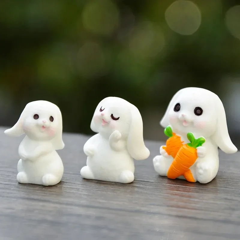 Sculptures and Figurines Miniature Cute Animal Rabbits Micro Landscape Ornaments For Decoration Home Room Decor Accessories
