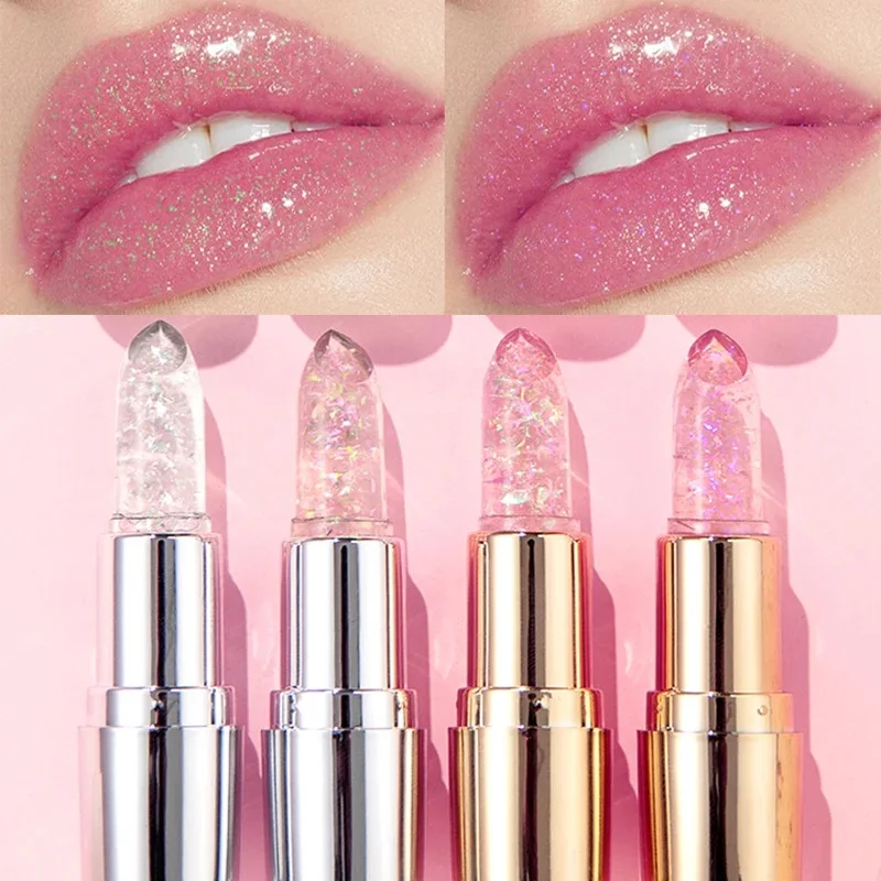QIBEST Glitter Lipstick Lip Balm Color Change Transparent Moisturizing Crystal Jelly Pearlescent Lip Plumper Gloss Tint Cosmetic 1