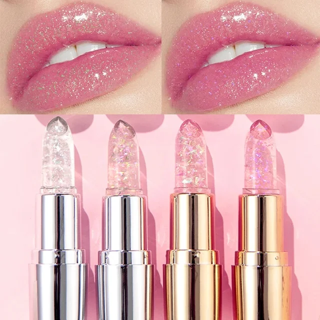 QIBEST Glitter Lipstick Lip Balm Color Change Transparent Moisturizing Crystal Jelly Pearlescent Lip Plumper Gloss Tint Cosmetic 1