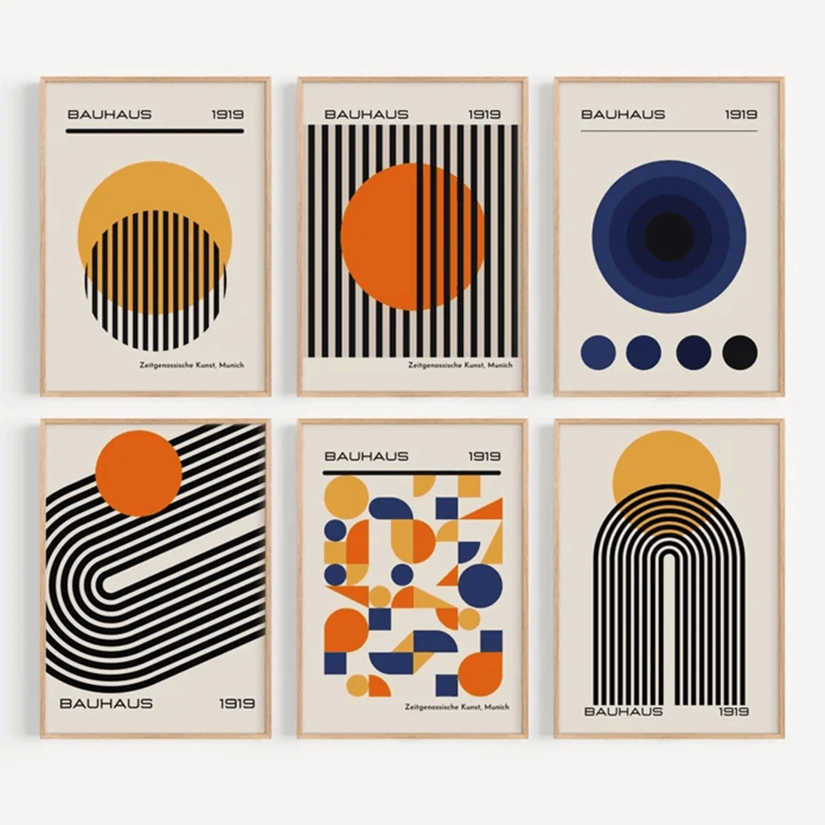 Mid Century Modern Bauhaus Abstract Geometric Posters Wall Art Canvas ...