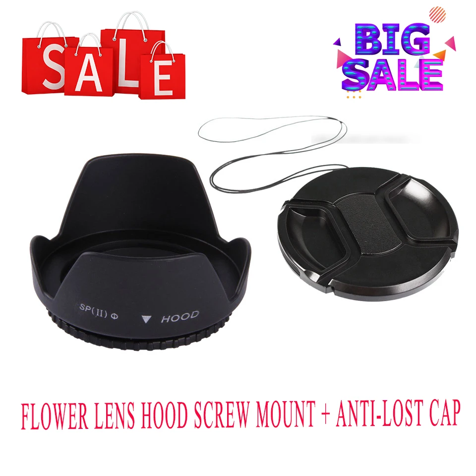 

49mm 52mm 55mm 58mm 62mm 67mm 72mm Flower Lens Hood Screw Mount + Anti-lost Cap For Canon 1300D 1200D 800D 760D 750D 700D