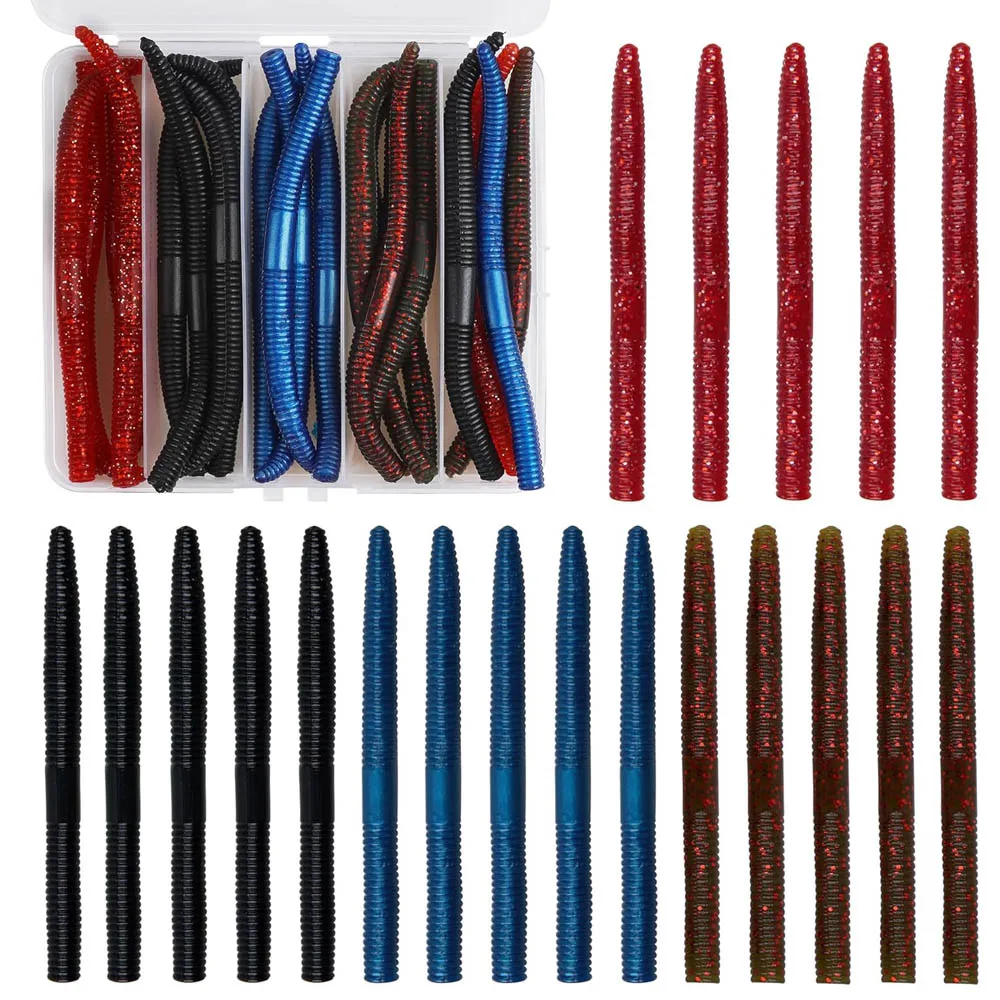

25Pcs Wacky Worm Fishing Lure Kit Bass Fishing Wacky Rig Tool Soft Plastics Lures with Tackle Box