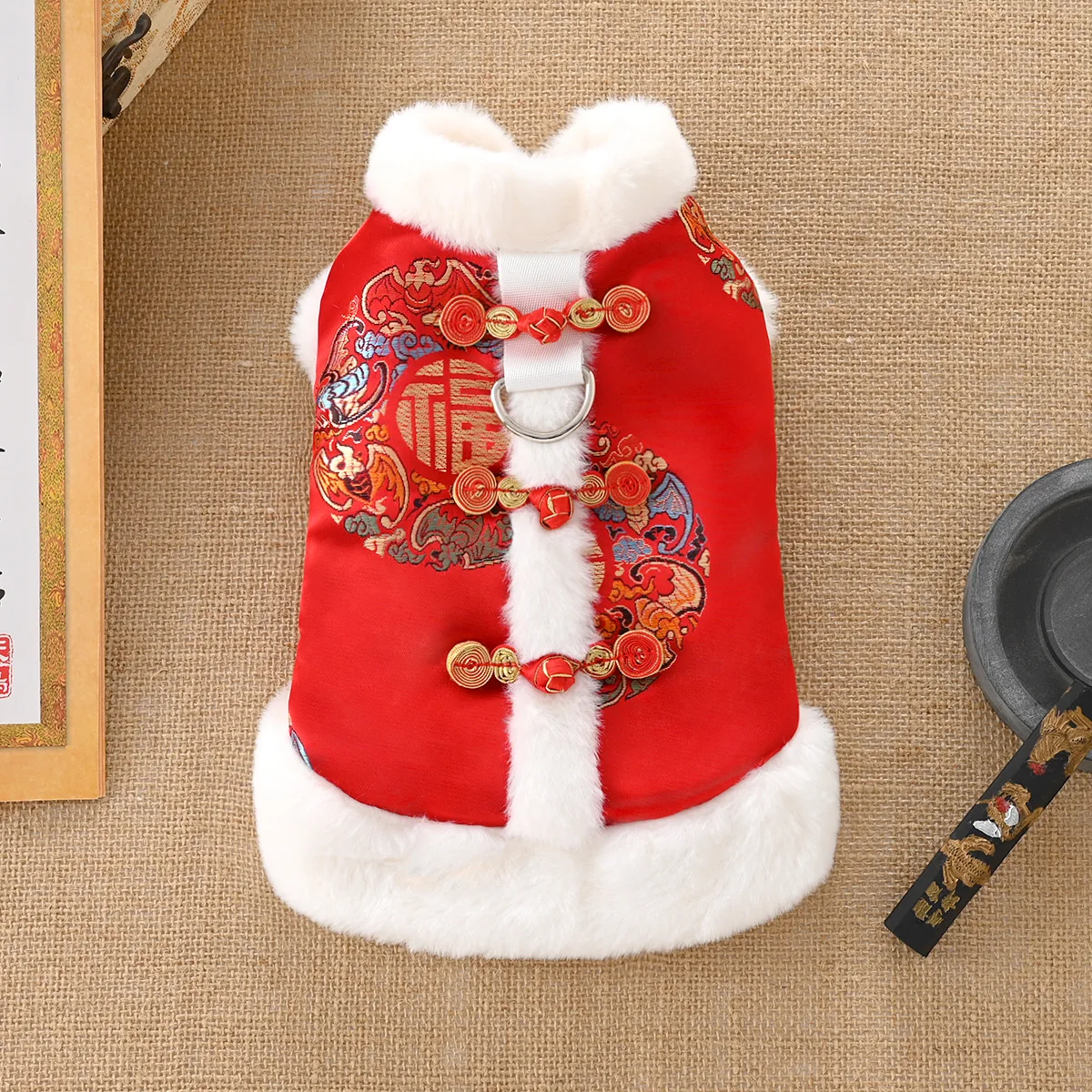 Dog Tang Suit Autumn And Winter Thickened Warm Pet Clothes For New Year Teddy Bear Chinese Hanfu