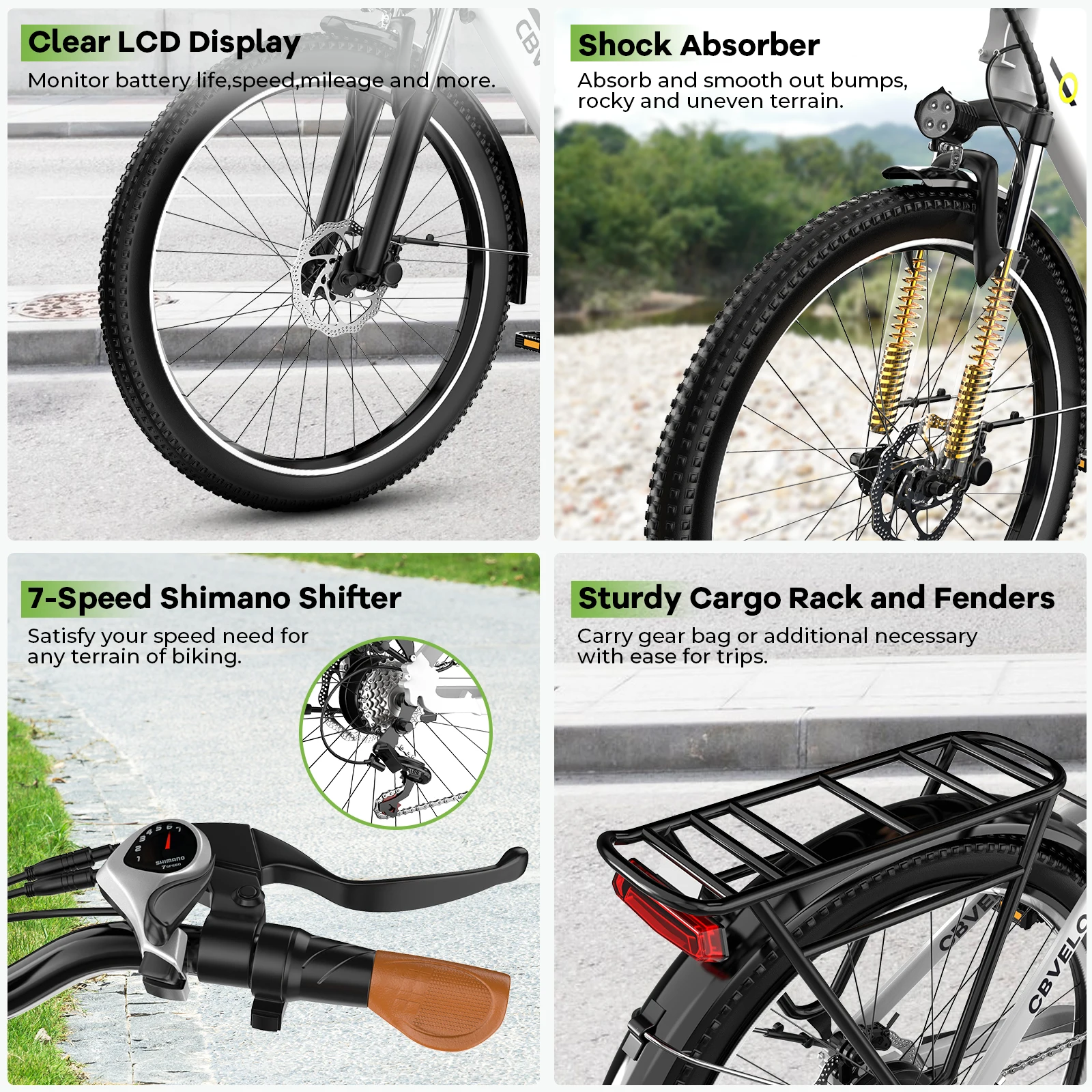 Cybervelo 26" Step-Thru Electric Bike for Adult,1000w Peak Motor 80Miles Range, 14ah Removable Battery City Commute Ebike EK2