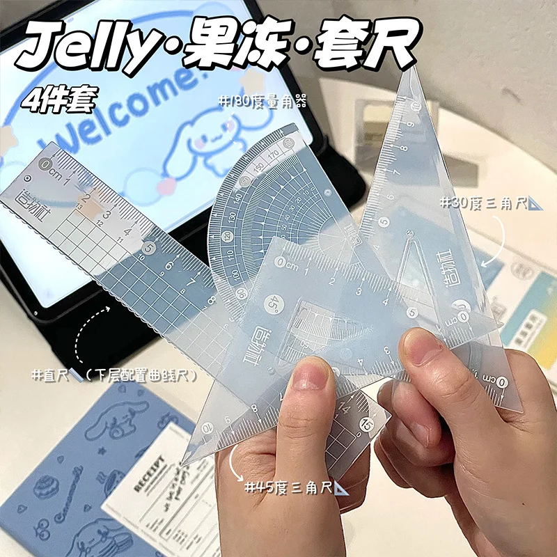 4 In 1 Plastic Ruler Stationery Set Plastic Multifunctional Combination Ruler Triangle Protractor for Drawing set de papeler&iacute;a