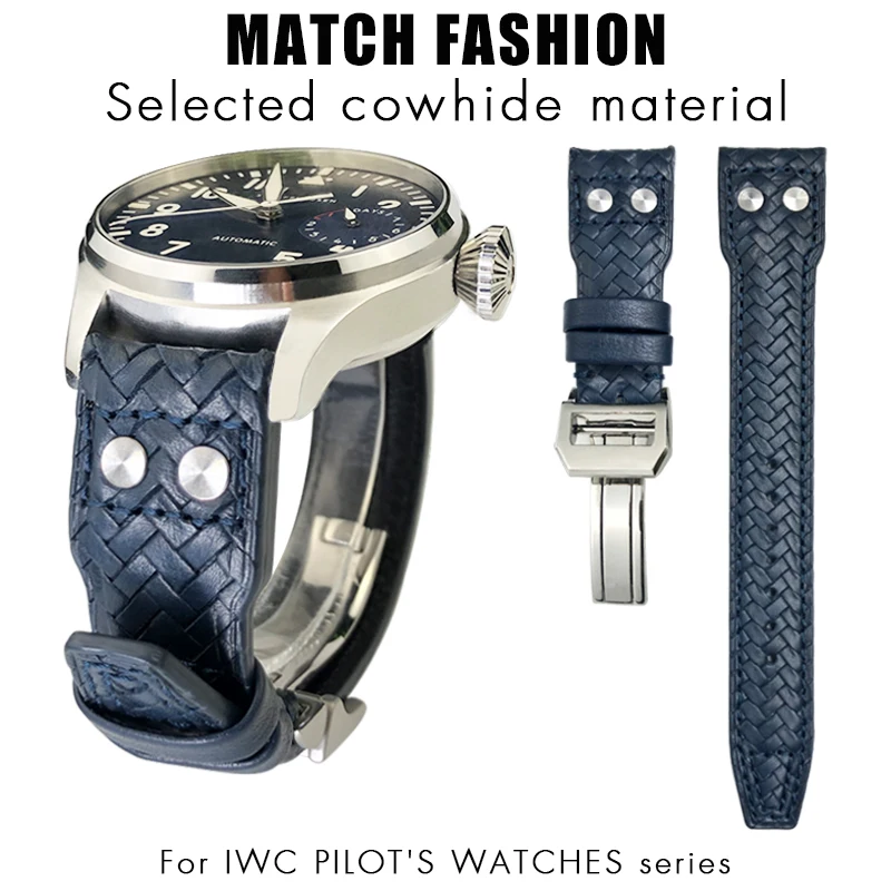 21Mm 22Mm Rivetti In Vera Pelle Intrecciata Cinturino Adatto Per Iwc Spitfire Big Pilot'S Watch Top Gun Iw5009 Cinturino In Pelle Bovina Strumenti Gra
