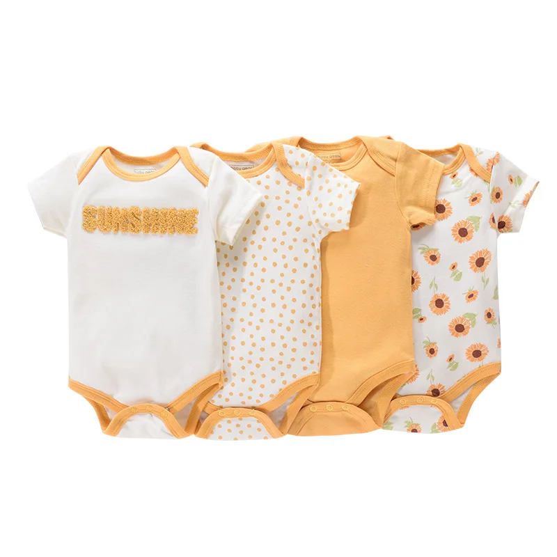 1/4Pcs Newborn Bodysuit Baby Boy Short Sleeve Jumpsuit Cartoon Print Toddler Girl Cotton Clothes 0-12Month Infant Romper Outfits 4