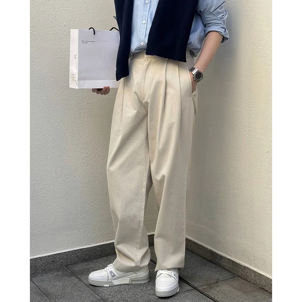 남성용 코튼 청바지, 일본 한국 스트리트웨어 패션, 루즈 캐주얼 빈티지 와이드 레그 데님 세트 바지