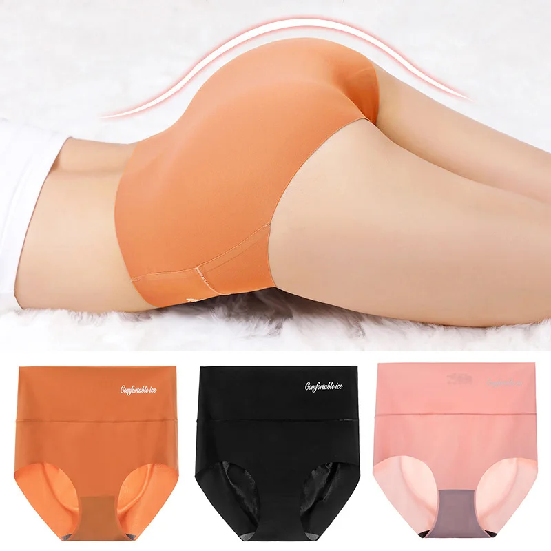 Invisible Panties Women Seamless Briefs Female Underpants High Rise Underwear Solid Sexy Lingerie Ice Silk Body Shaper Knickers