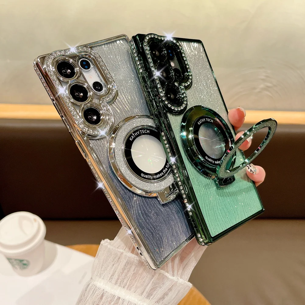 Rhinestone Glitter Magnetic Mount Water Ripple Case with Camera Protection