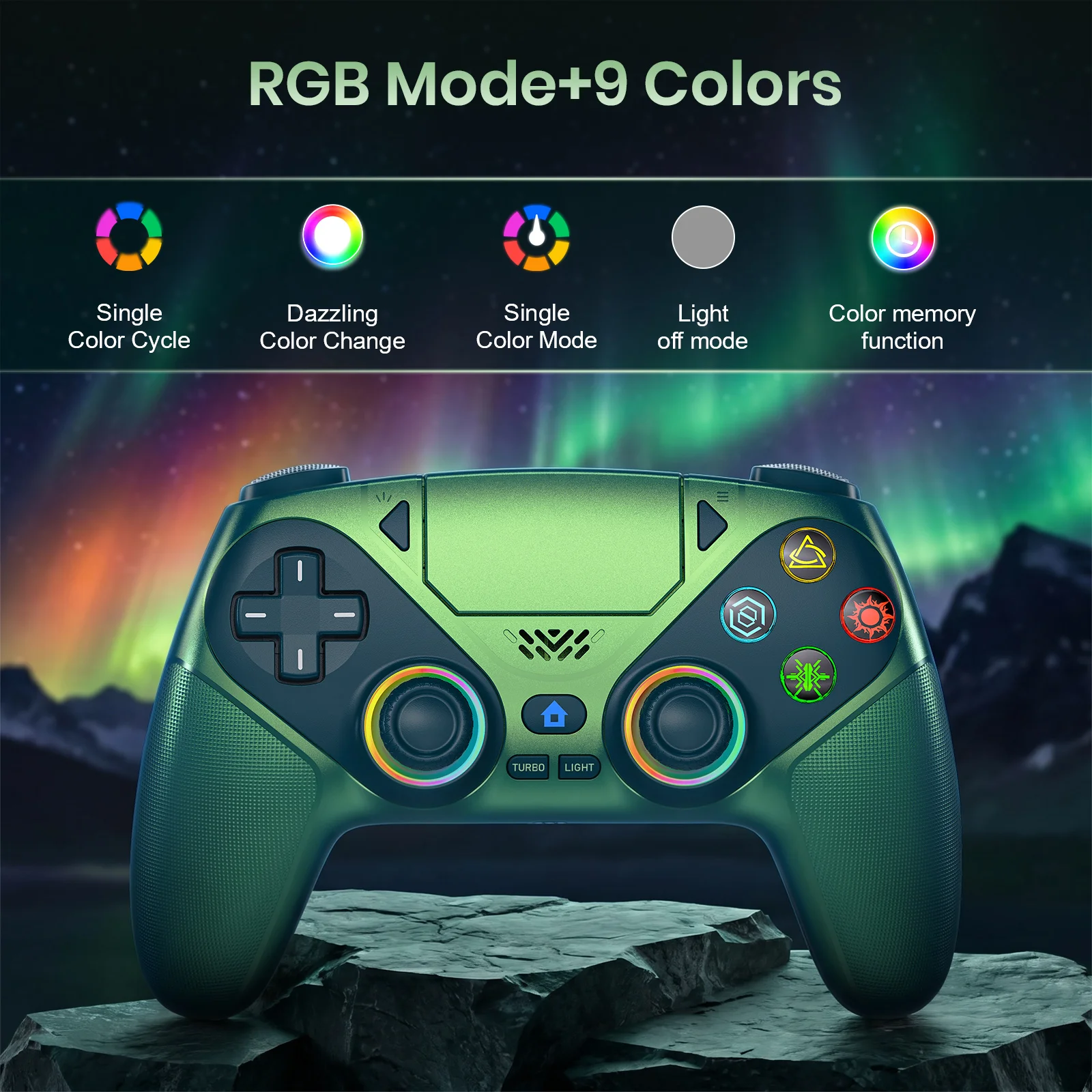 รูปสินค้า จอยเกมไร้สาย RGB สำหรับ PS5/PC ดูอัลไวเบรชั่น โปรแกรมเกมได้