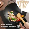 Wooden Cooking Utensil Set Bamboo Kitchen Spatula Spoons Tools Long Handle Honey Coffee Milk Teaspoon Spice Condiment Scoops 5