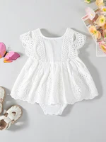 Summer Girl Baby Bodysuit 0-18M Newborn Solid Color Jumpsuit Infant Lace Hollow Embroidery Floral One Piece Baby Clothing 1