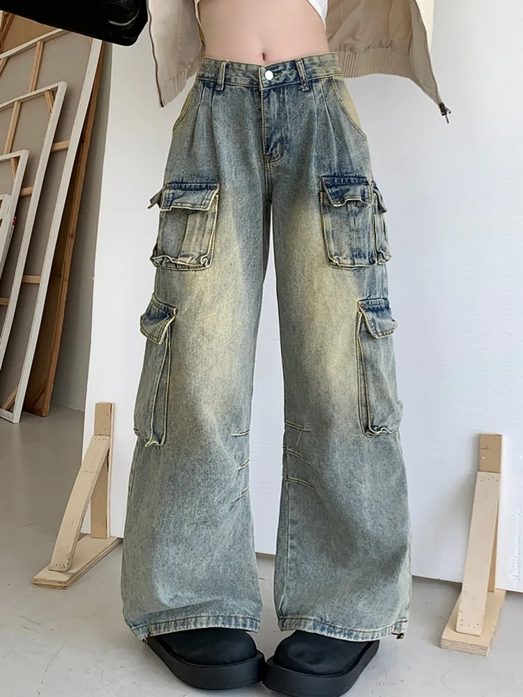 2023 Ropa Y2k Grunge Kleidung gewaschen alte blaue Baggy Cargo Jeans Hosen für Frauen Original weites Bein gerade weibliche Jeans hose – Detail 8