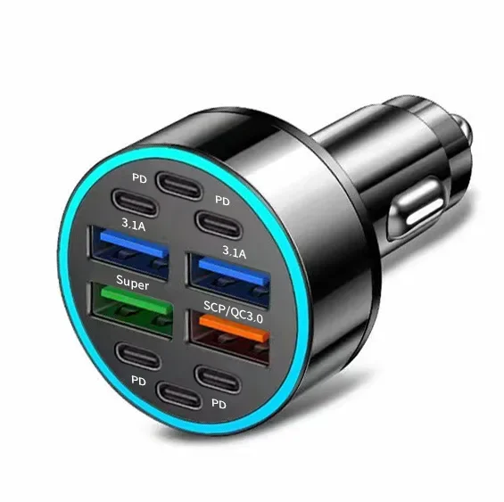 10 Ports 100W PD Fast Charging QC3.0 USB Type C Auto Phone Charger For IPhone Samsung Huawei Xiaomi Adapter In Car_voghion.com