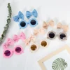 3Pcs/Card Flower Sunglasses with 2pcs 8.5cm Baby Hair Clips Set Bullet Fabric Princess Girl Hair Bow Hairpins Kids Sun Glasses 5