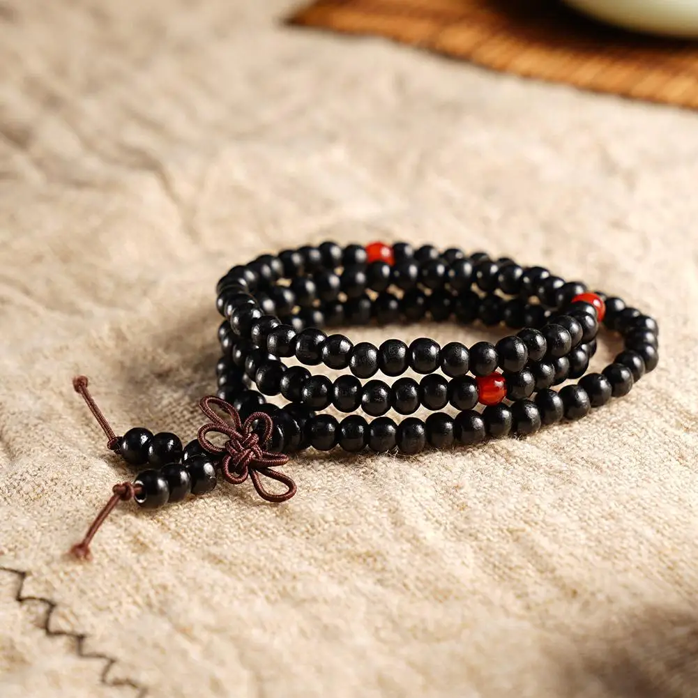 6MM Chinese Knot Bead Bracelet Tibetan Buddha Wood Beaded Sandalwood Beads Bracelet Multilayer For Women Men Meditation Necklace
