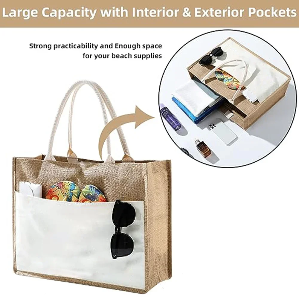 Custom Free Name Shopping Bags Linen Shoulder Bags Bridesmaid Bridal Party Gifts Vintage Beach Handbags Large Capacity Tote Bag