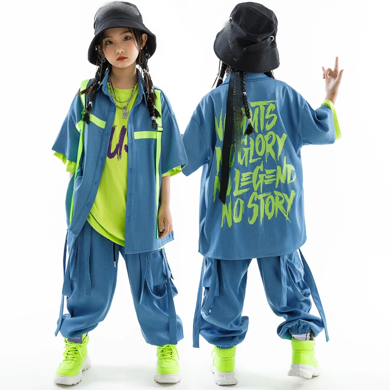 New Ballroom Hip Hop Dance Costumes For Kids Loose Hiphop Kpop Outfits Girls Group Jazz Performance Stage Clothes DN15308