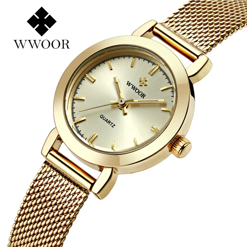 WWOOR Famous Brand Watch For Women Top Luxury Mesh Band Gold Women Bracelet Watch Ladies Fashion Dress WristWatch Reloj Mujer 