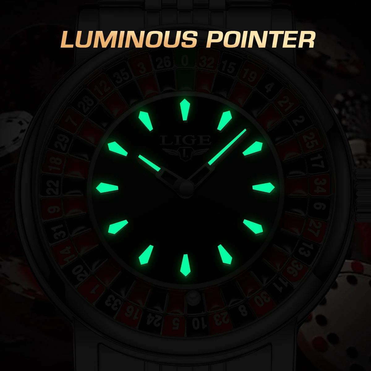 LIGE Men's Fashion Watch with Rotating Dial and Las Vegas Roulette Theme, Waterproof and Luminous