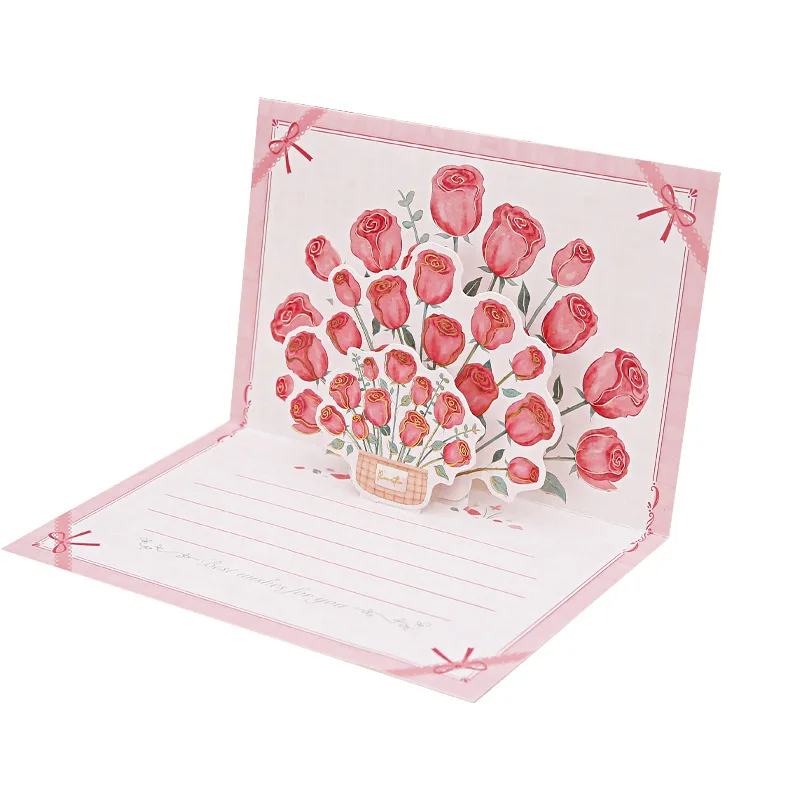 Greeting Cards Pop-Up 3d Tulips Roses Sunflowers Bouquet Mother'S Day Blessings Creative Card Gift For Mother