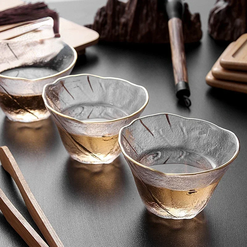 Heatresistant Glass Tea Cup Painted Gold Transparent Cabbage Cup Master Kung Fu Bubble Tea Gift For Mom for Delicate