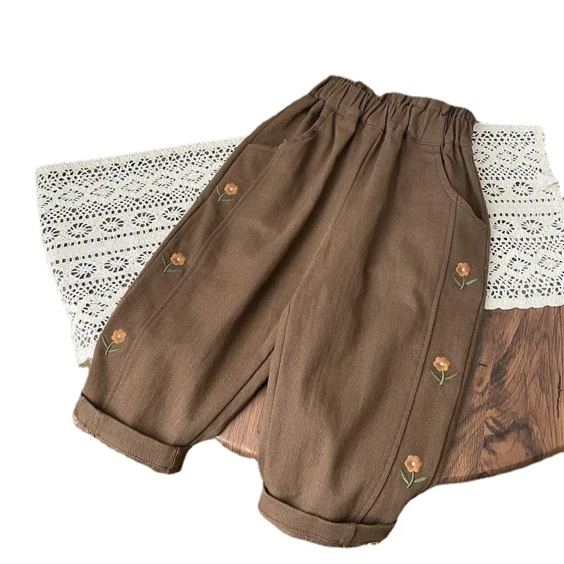 Spring Autumn Toddler Girls Casual Pants Flower Embroidery Solid Cotton Baby Girls Harem Pants Children Trousers girls pants kids pants girls trousers
