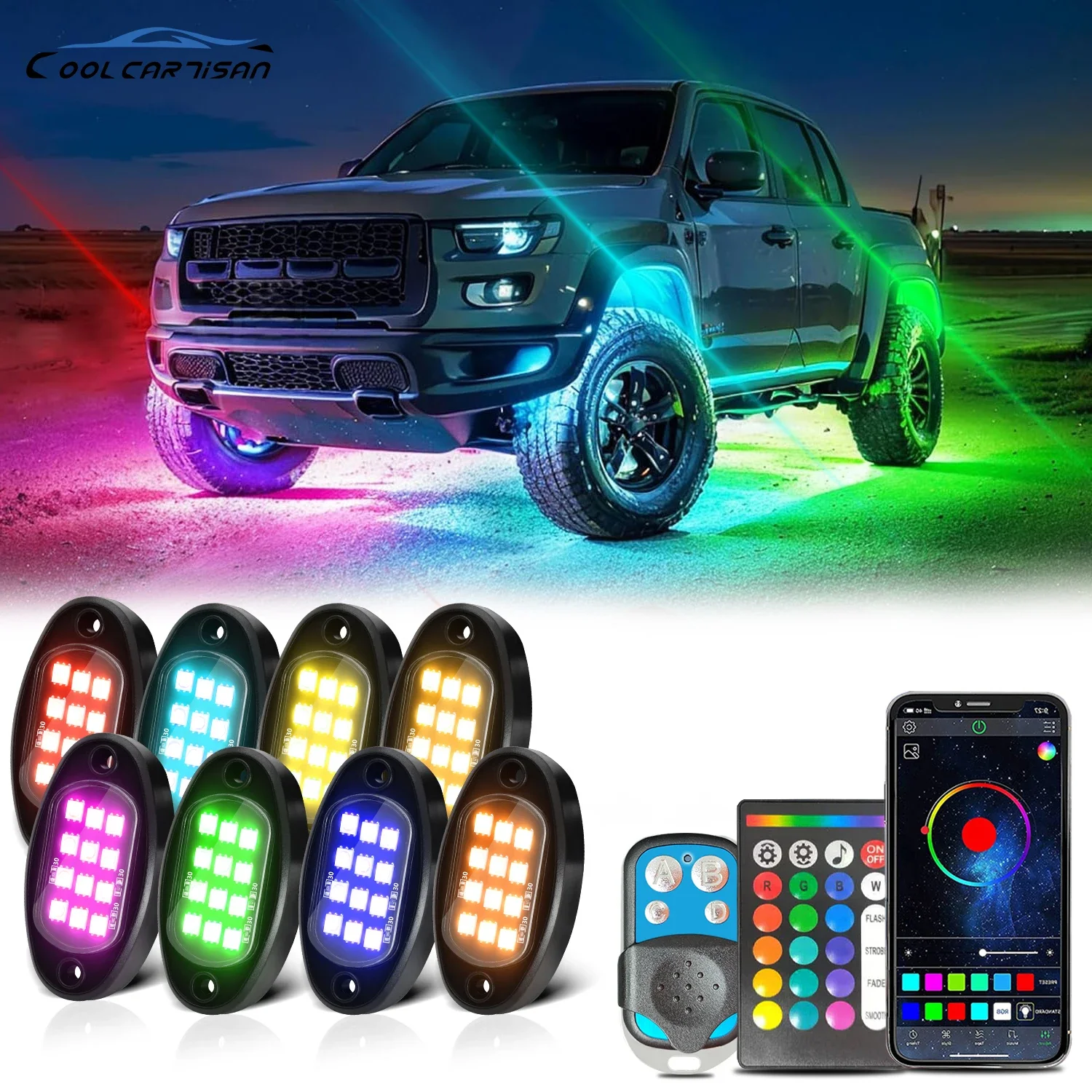 

4/6/8 in 1 RGB Car LED Chassis Strip PCB Flexible LED for APP Ambient Light Decorative Chassis 4x4 Off-road ambient lighting