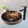 ZAPPO Bathroom WashBasin Round Tempered Glass Vessel Sink Faucet Set Bathroom Glass Basin Faucets Combo Waterfall Mixer Tap 5
