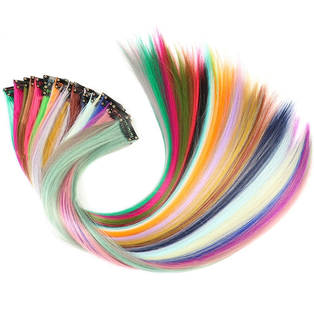 HAIRSTAR Synthetic Hair Extensions With Clips Heat Resistant Straight Hair Colorful Extension Hair Clip Womens