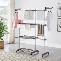 Folding Drying Rack for Home Balcony Baby Clothes Towels Floor Standing Multi-layer Stainless Steel Mobile Drying Rack  Hangers 1