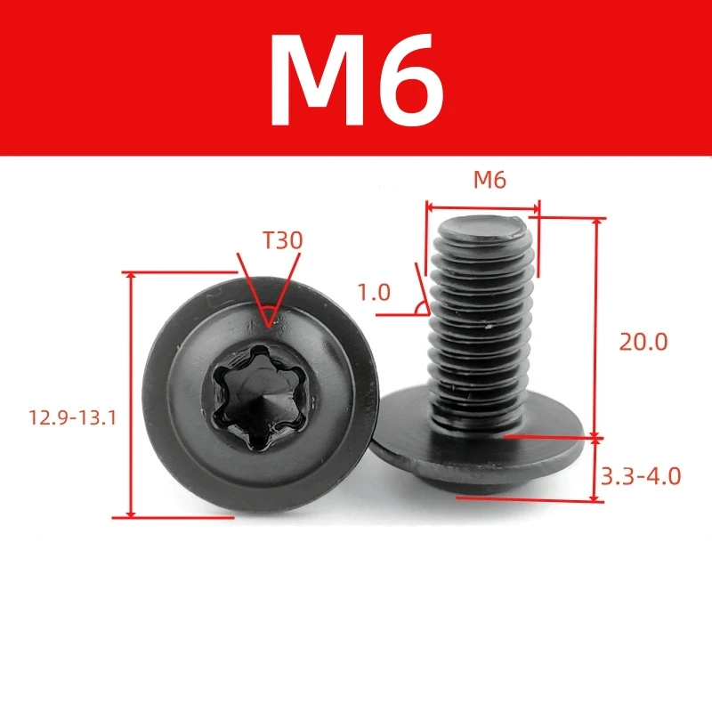 304 Black Stainless Torx Screws M5 M6 Wear-Proof Anti-Scratch Washer Head for Car Motorcycle Scooter ATV Plastic Covers 5/10Pcs