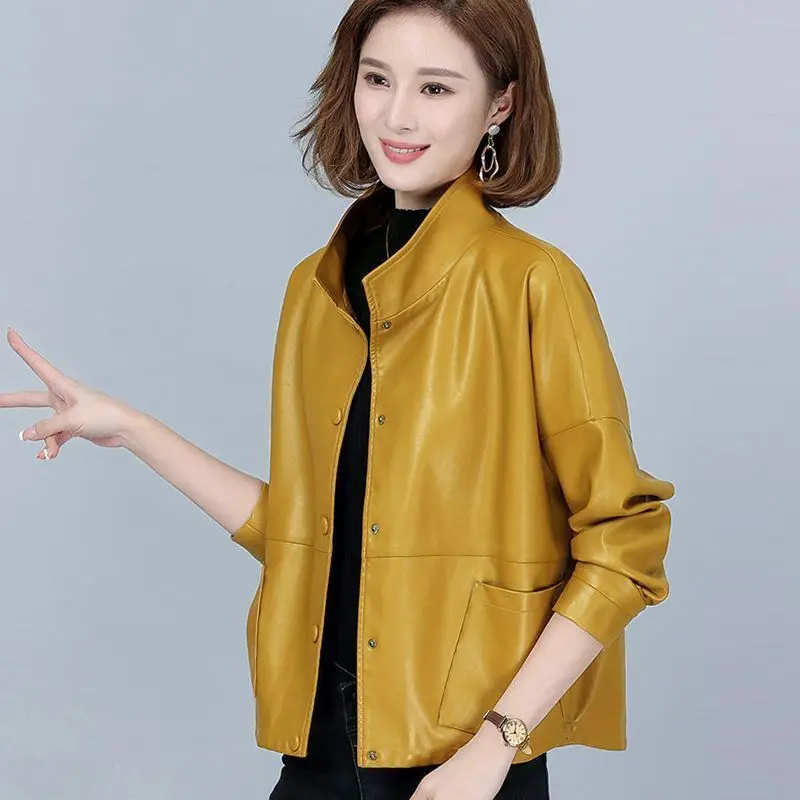 

Women In Leather 2023 New Short Korean Version Reduced Age Casual Imitation Sheepskin Loose Versatile Leather Jacket Coat