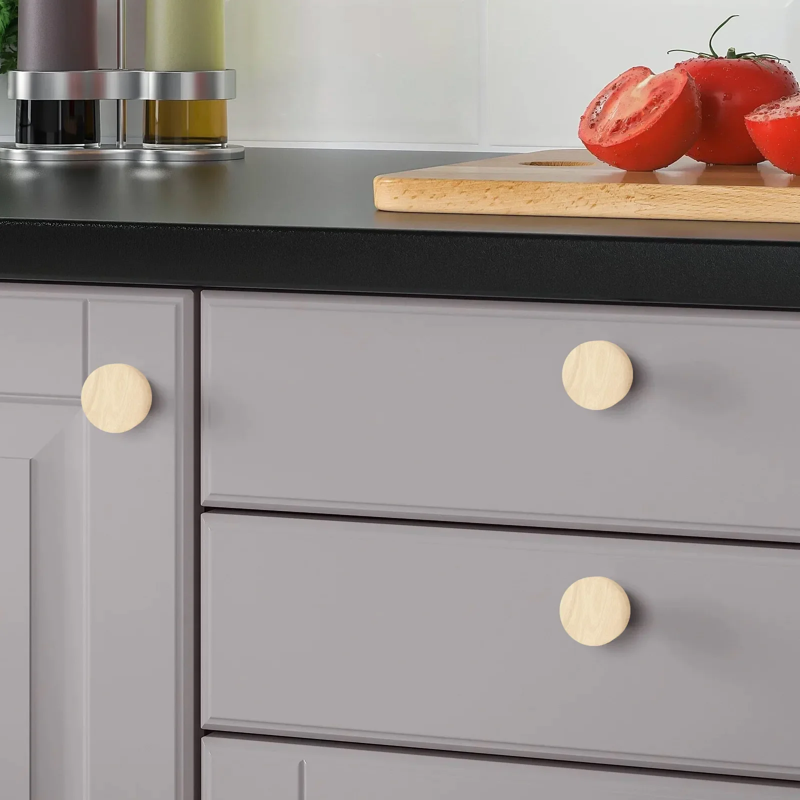 20Pcs Wooden Drawer Knobs Set with Screws Flat Top Wooden Dresser Knobs Unfinished Drawer Pull Handle Round Wood furniture knobs