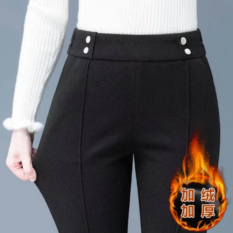 Women's Micro Flared Pants 2025 New Autumn And Winter High Waisted Ladies Woolen Pants Loose Elegant Femme Leisure Pants