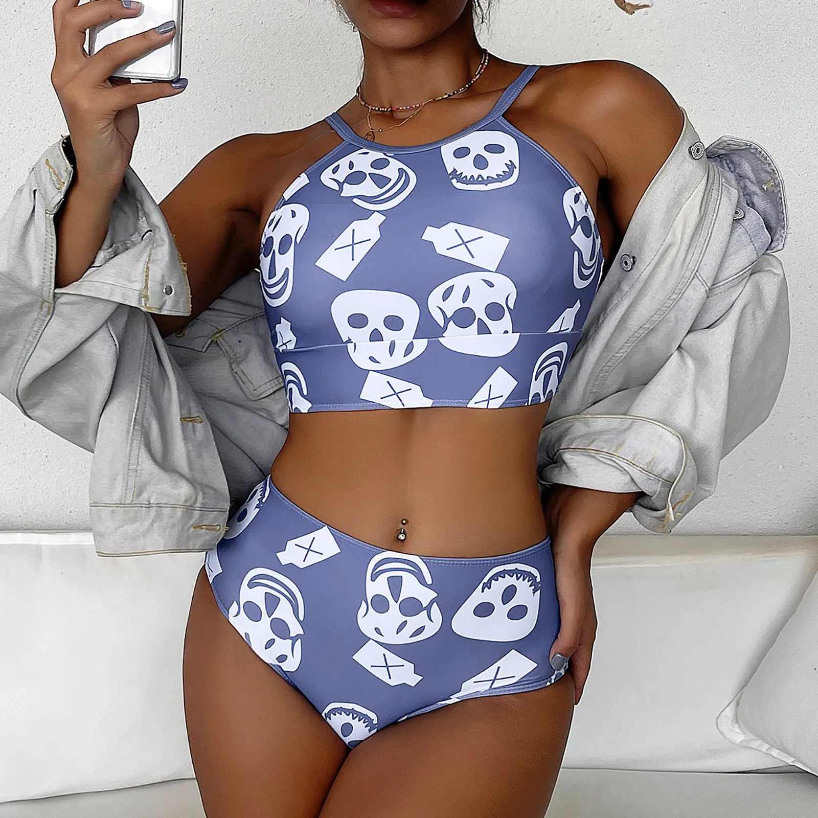 Женские регулируемые шорты для плавания с высокой талией и скрытой пуговицей |