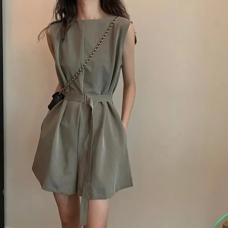 Women Summer Y2k High Waist Wide Leg Jumpsuit Overalls Shorts Gray Black Bodysuit New Fashion Women Chic Roupas Femininas 2024