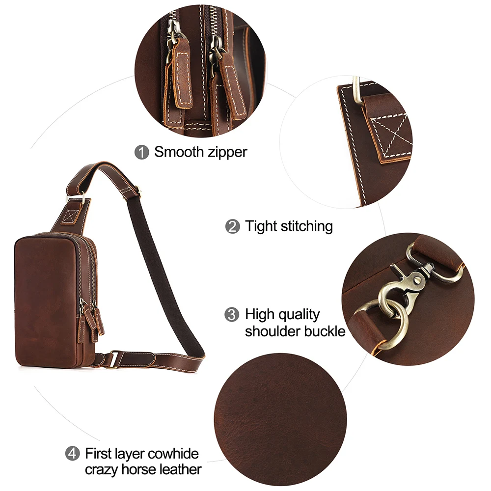 JOYIR Genuine Leather Men\'s Shoulder Bag Male  Crossbody Chest Bag Men Chest Pack Leather Mens Sling Bags Casual Daypack