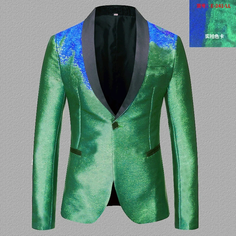Men Sparkly Fashion Gradient Blazer One Button Male Chic Party Prom Wedding Banquet Tuxedo Coat Shawl Lapel Elegant Suit Jackets