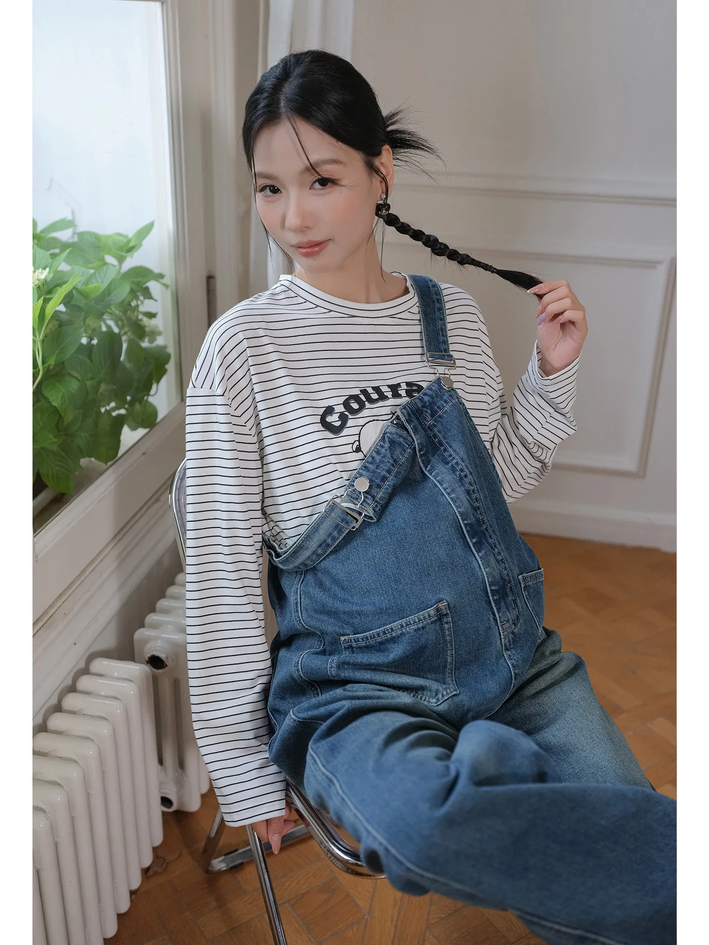 임산부 데님 오버올 루즈핏 블루 와이드 레그 팬츠 캐주얼 롱 팬츠 편안한 면 폴리에스터 봄 여름