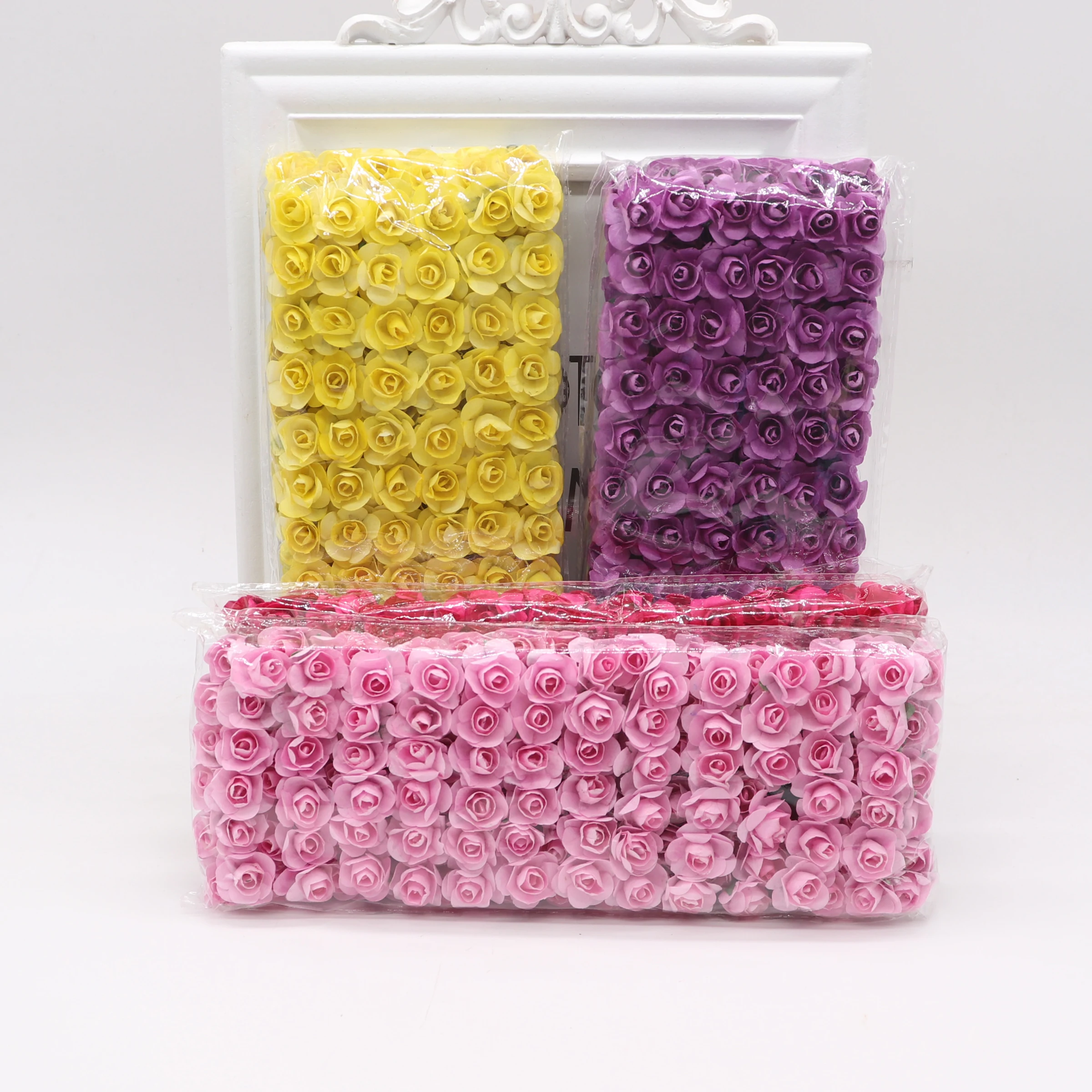 144pcs15cmMiniArtificialMiniPaperRoseBouquetDIYWreath