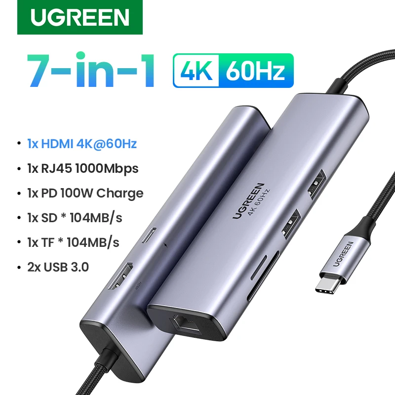 

UGREEN USB C HUB 4K Type C to HDMI RJ45 USB 3.0 PD 100W SD TF Adapter For MacBook Pro Air iPad Pro M1 PC Accessories USB HUB