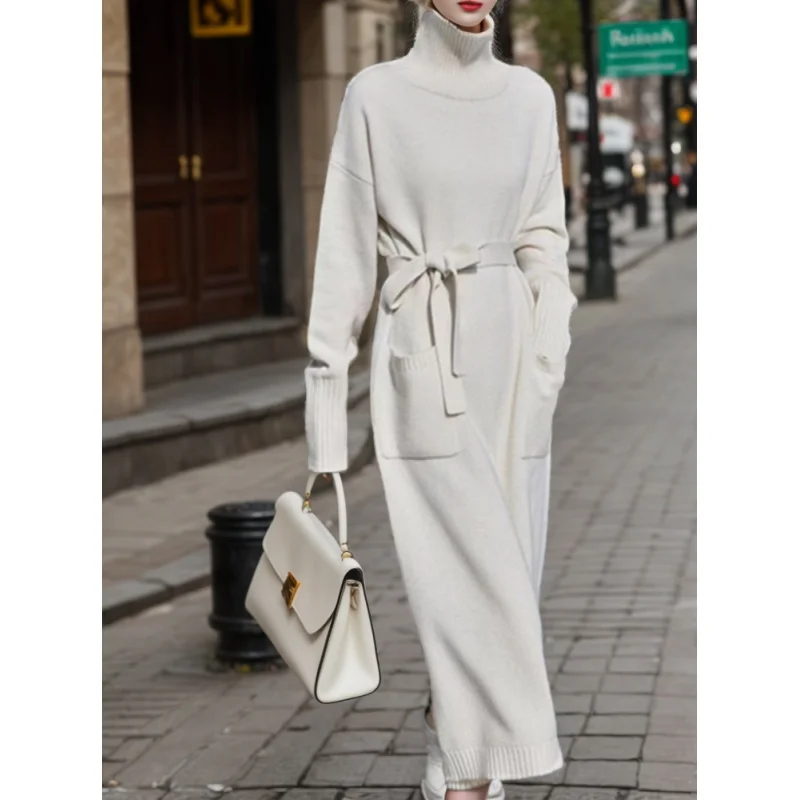 

High Elastic Sweater Knitted One-piece Dress Luxury Autumn Winter Female Dress2023 New Korean Plus Size Women's Clothing Dresses