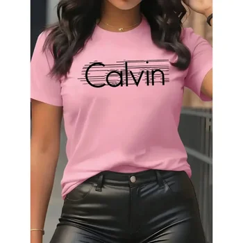 Calvin Women's T-Shirt Leisure Fashion Short Sleeve Cotton Tees High Quality Comfortable Brand T-shirt Summer Streetwear Y2k Top 1
