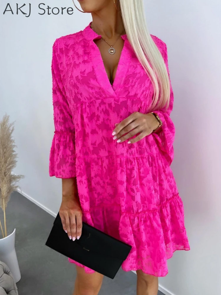 

Women Frill Hem Ruffles Shirt Dress