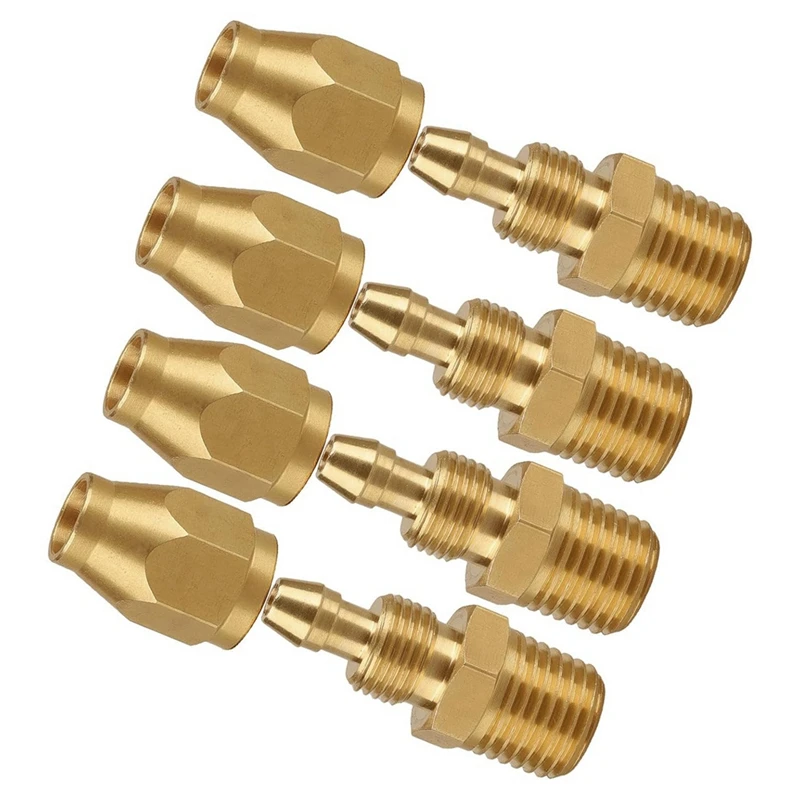 

4 PCS Brass Pneumatic Fitting Rigid,Solid Brass Reusable Air Hose Splicer Gold For 1/4-Inch ID Hose X 1/4-Inch NPT