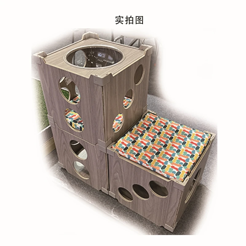 

New design thicken foldable wood indoor pet cat condo house with cat bed and observation hole